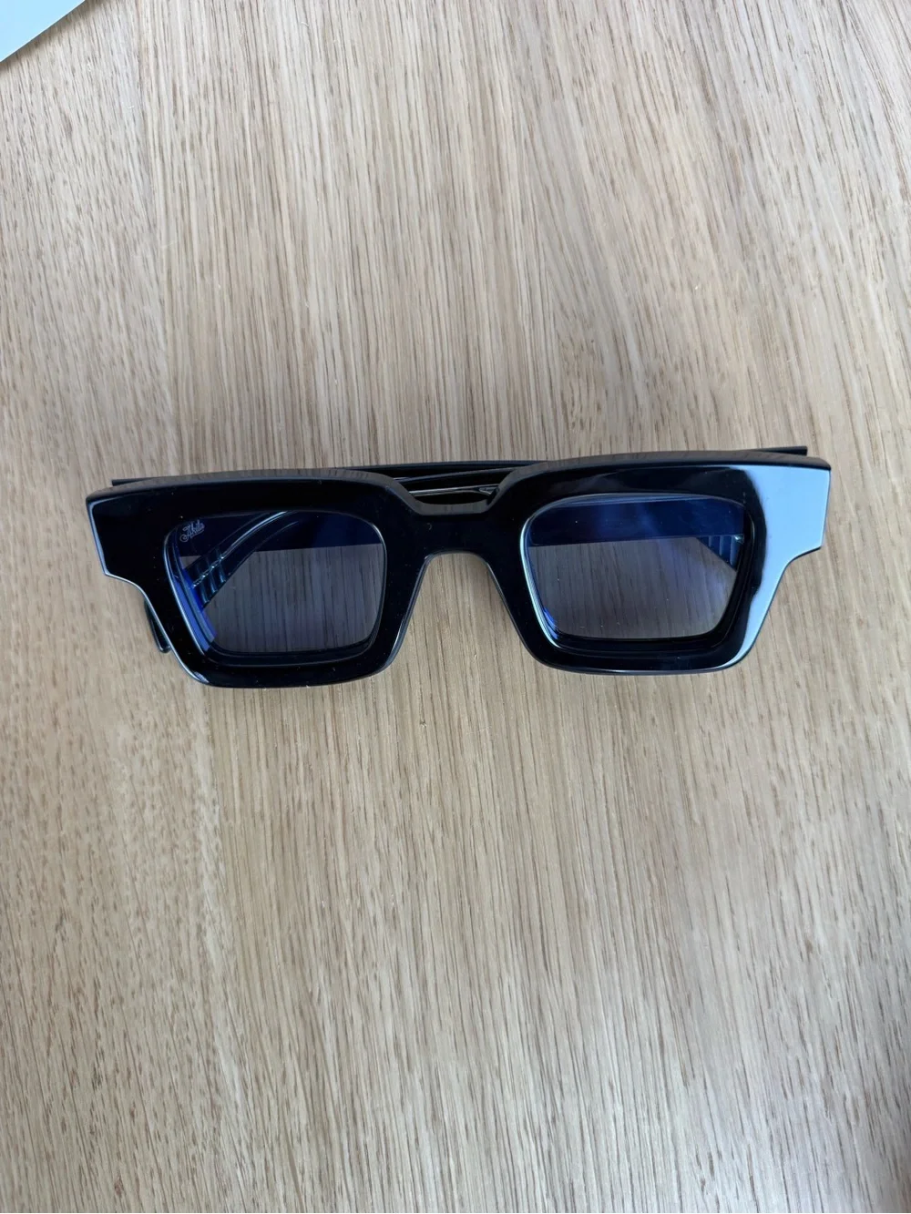 AKILA SSENSE Exclusive Square Sunglasses Black / Sky Blue New w/ Cork Case